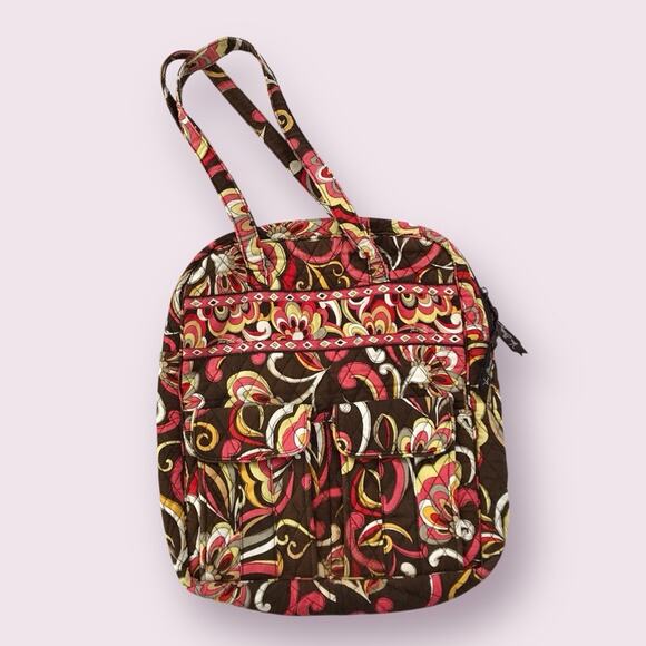 Vera Bradley Quilted Bag Brown and Pink Floral Puccini Design - Picture 1 of 7